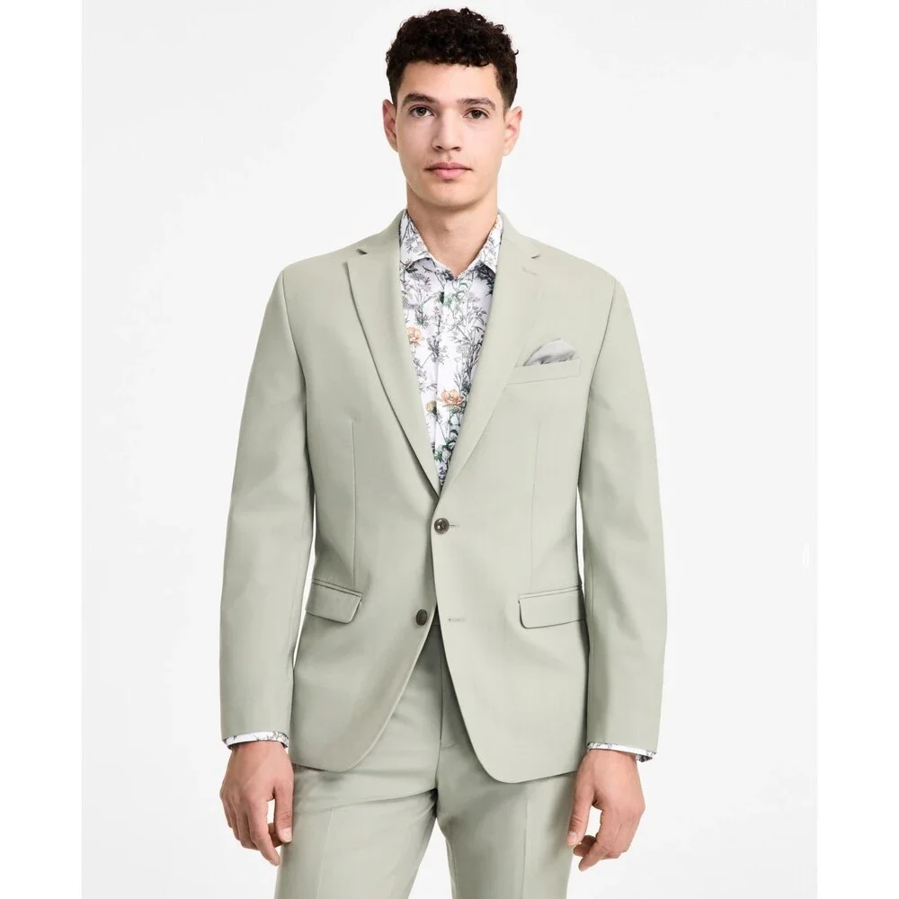 Bar III Slim-Fit Wool Blend Suit Jacket Men's 38L Sage Solid Pockets Long Sleeve